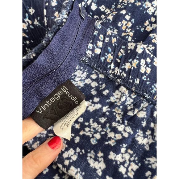 Vintage Rayon Midi Skirt Navy Blue White Floral Zip Up Size Medium JL - Picture 6 of 6